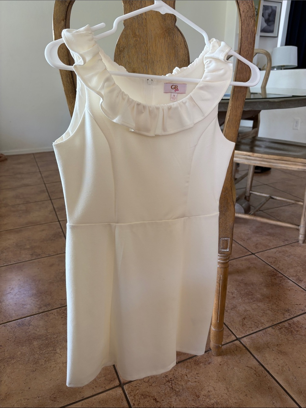 GB Girls Cream Ruffle Collar Sleeveless Formal Dress